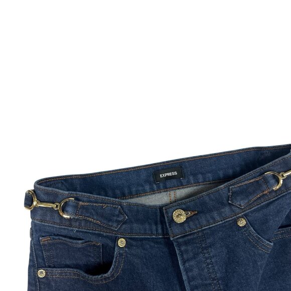 Express Super High Rise Mom Jeans Size 6 Side Tab Buckle Horsebit Dark Wash 5792 - Picture 7 of 11